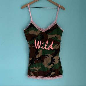 Modcloth Camo Wild Graphic Lace Trim Strappy Camisole Sleepwear Retro Tank XL
